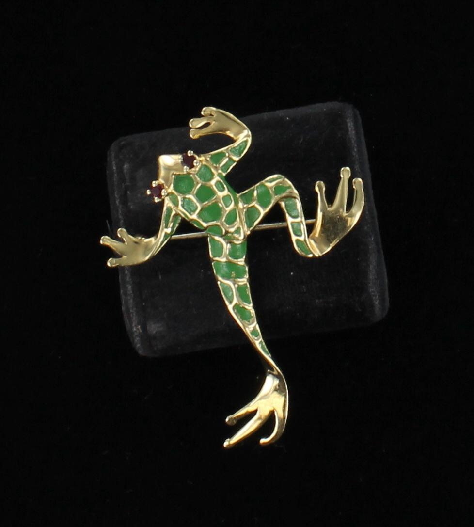 14KT ENAMEL FROG PIN 099-1646