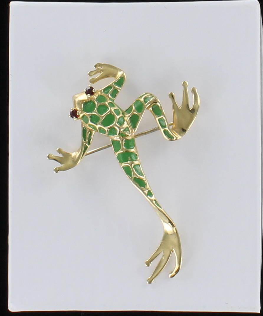 14KT ENAMEL FROG PIN