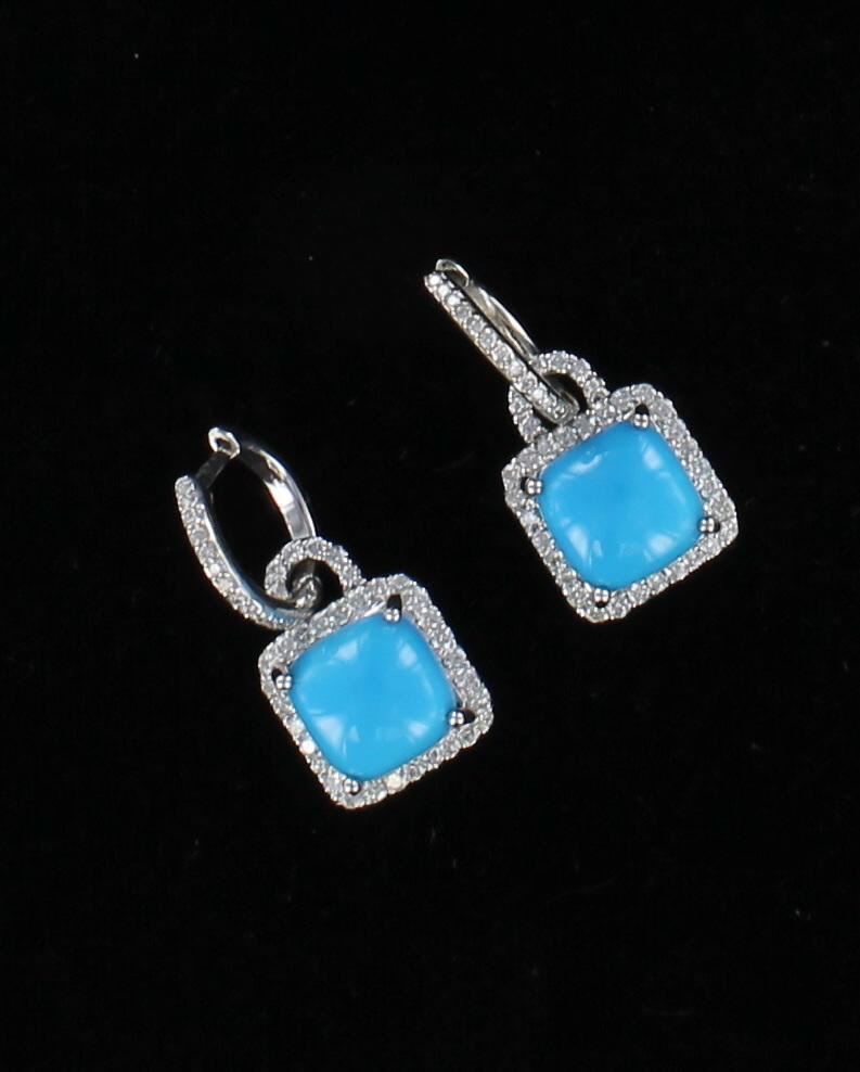 14KT TURQUOISE AND DIAMOND EARRINGS