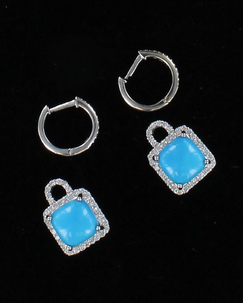 14KT TURQUOISE AND DIAMOND EARRINGS
