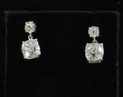 14KT 6.10 CT TW CUSHION CUT DANGLE EARRINGS 14KT 6.10 CT TW CUSHION CUT DANGLE EARRINGS