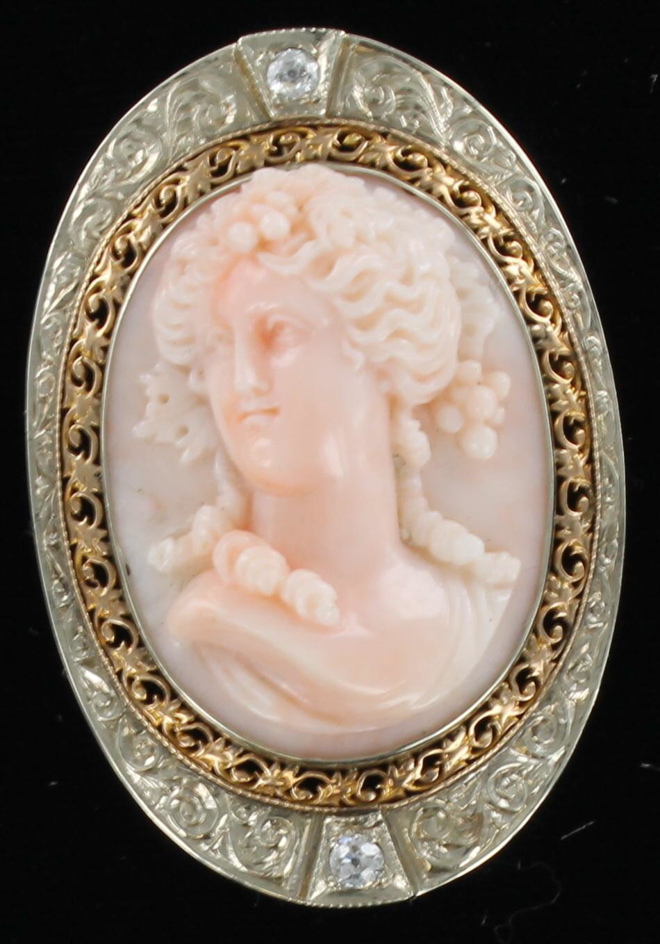 14KT ANGEL SKIN CORAL CAMEO CIRCA 1900 420-56