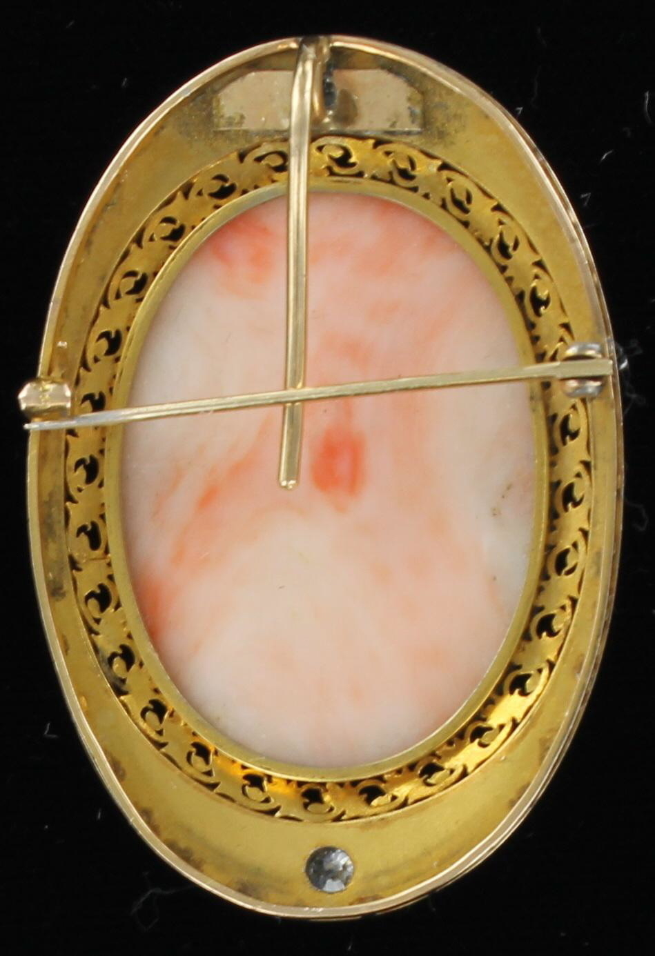 14KT ANGEL SKIN CORAL CAMEO CIRCA 1900