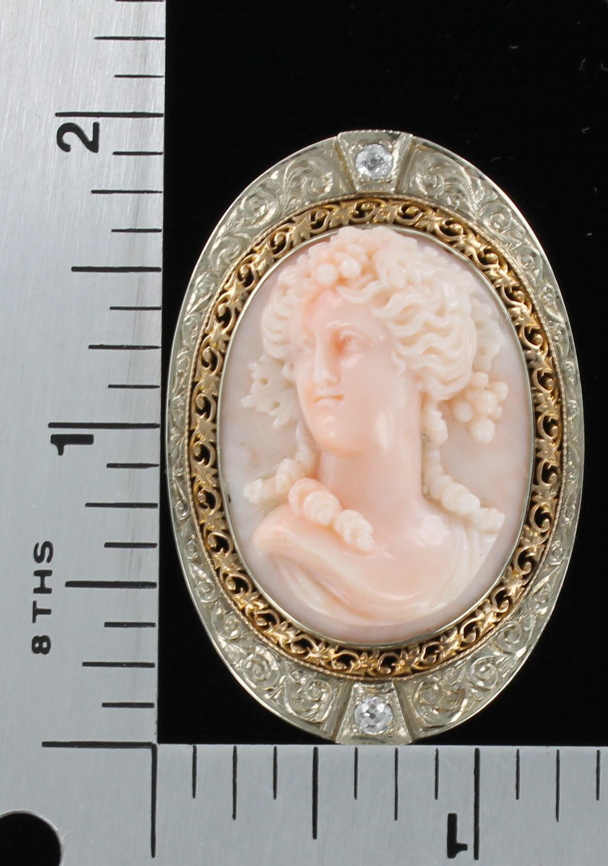 14KT ANGEL SKIN CORAL CAMEO CIRCA 1900