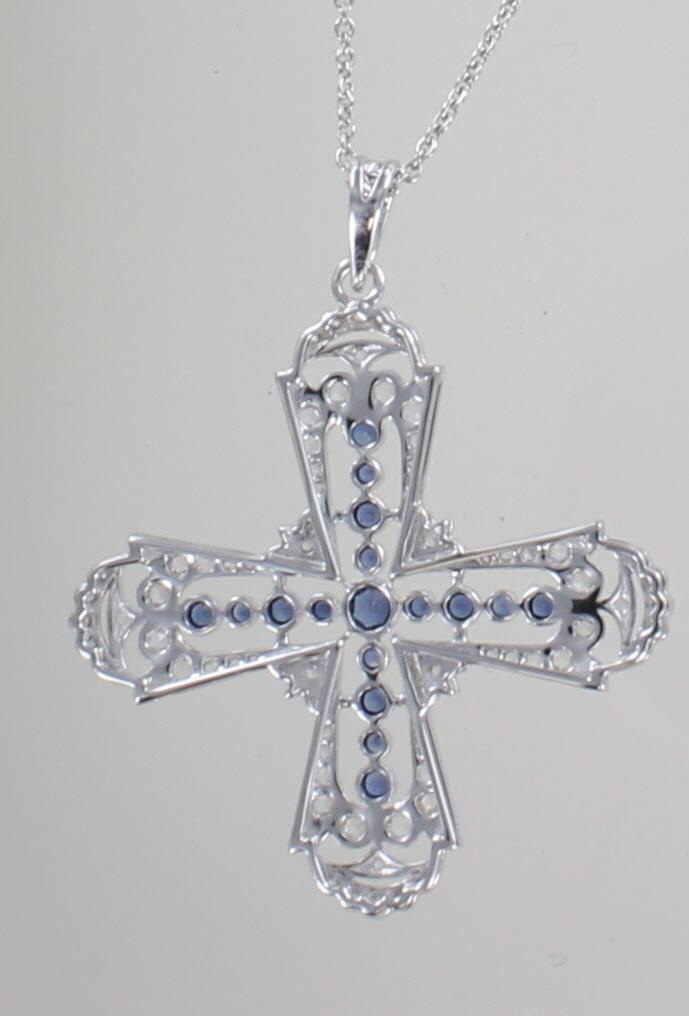 14KT CROSS WITH SAPPHIRES AND DIAMONDS