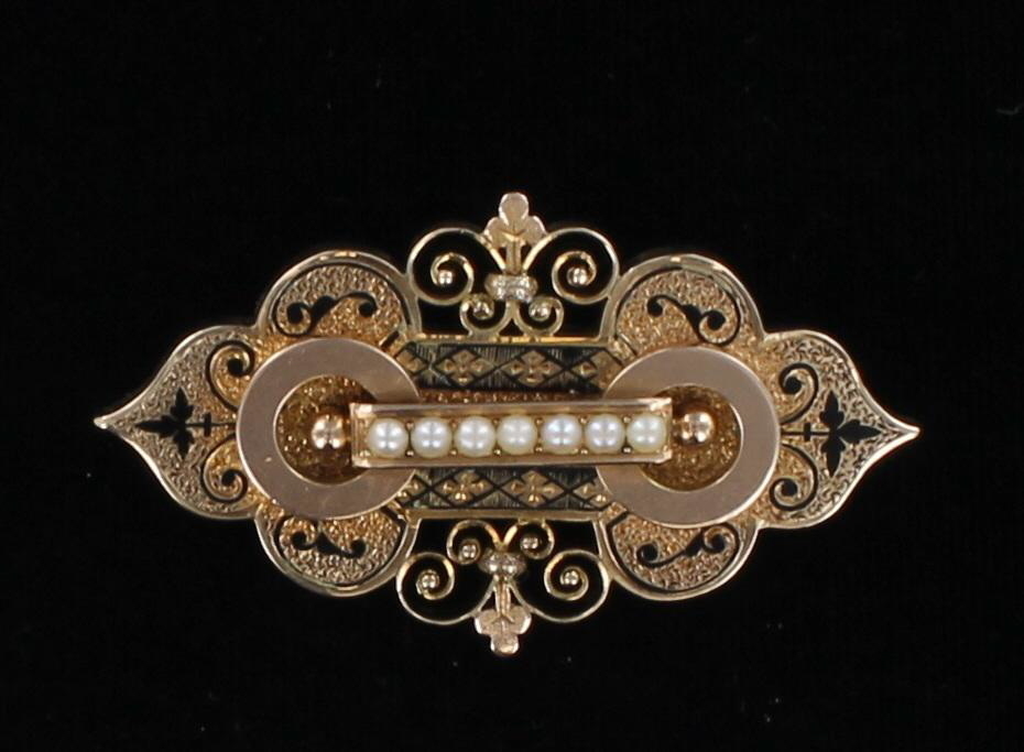 18KT VICTORIAN ENAMEL PIN W/SEED PEARLS 101-2698
