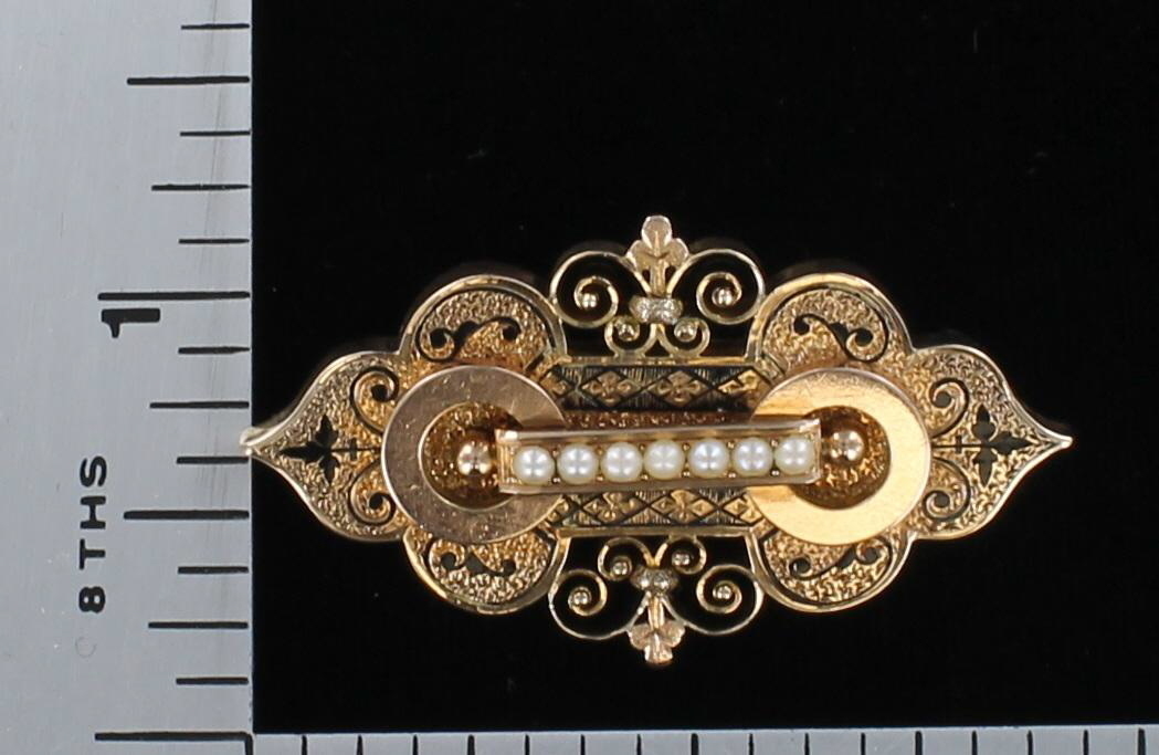 18KT VICTORIAN ENAMEL PIN W/SEED PEARLS