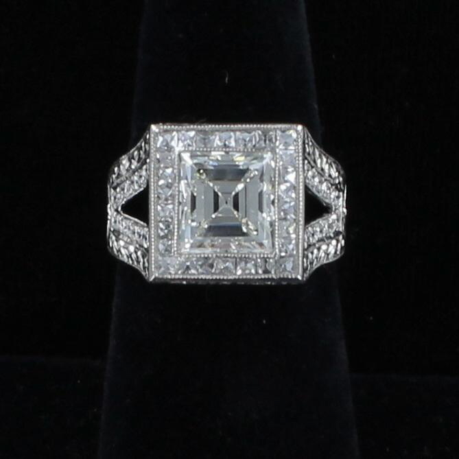PLATINUM 3.11 CT ASSCHER CUT DIAMOND RING CIRCA 1930 205-2232