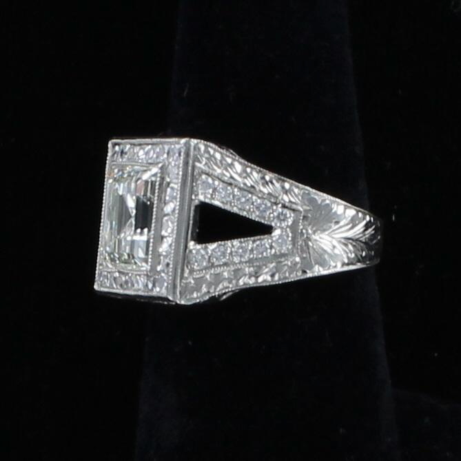 PLATINUM 3.11 CT ASSCHER CUT DIAMOND RING CIRCA 1930