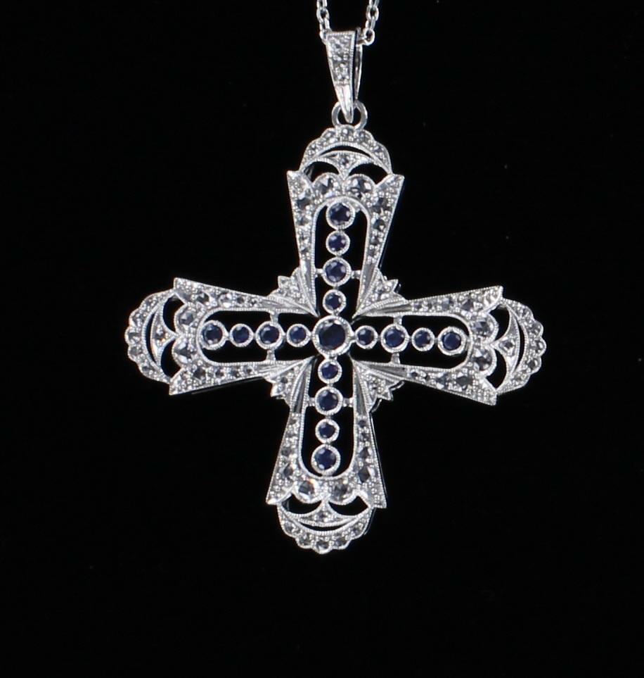 14KT CROSS WITH SAPPHIRES AND DIAMONDS 101-2675