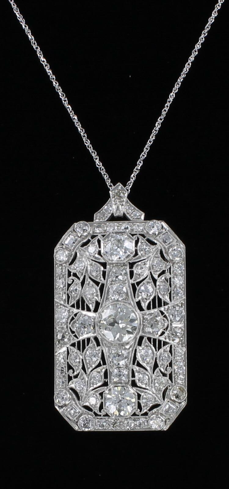 PLATINUM 7.0 CT TW DIAMOND PENDANT/PIN CIRCA 1920 205-2179