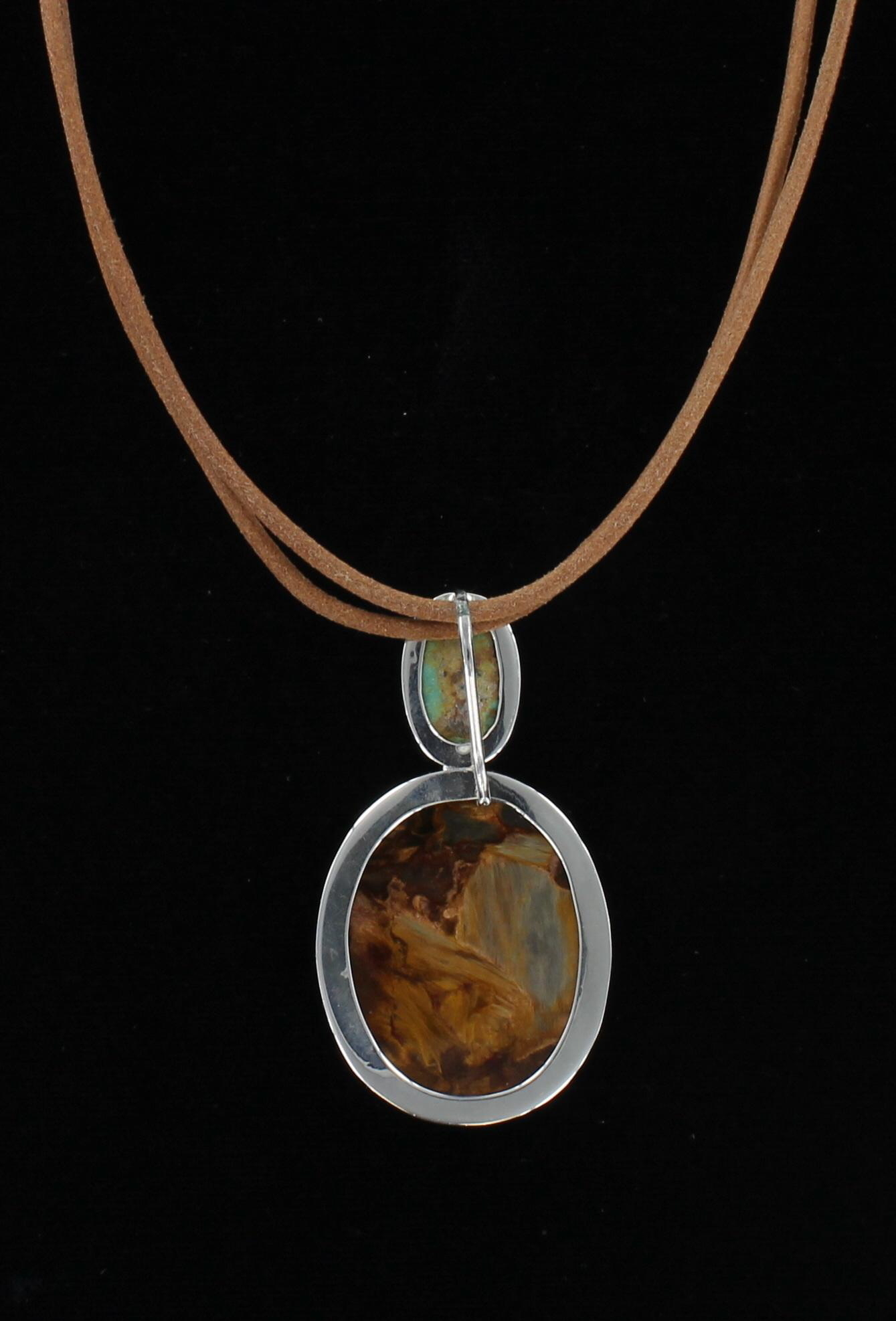 STERLING SILVER TURQUOISE AND BRONZITE NECKLACE