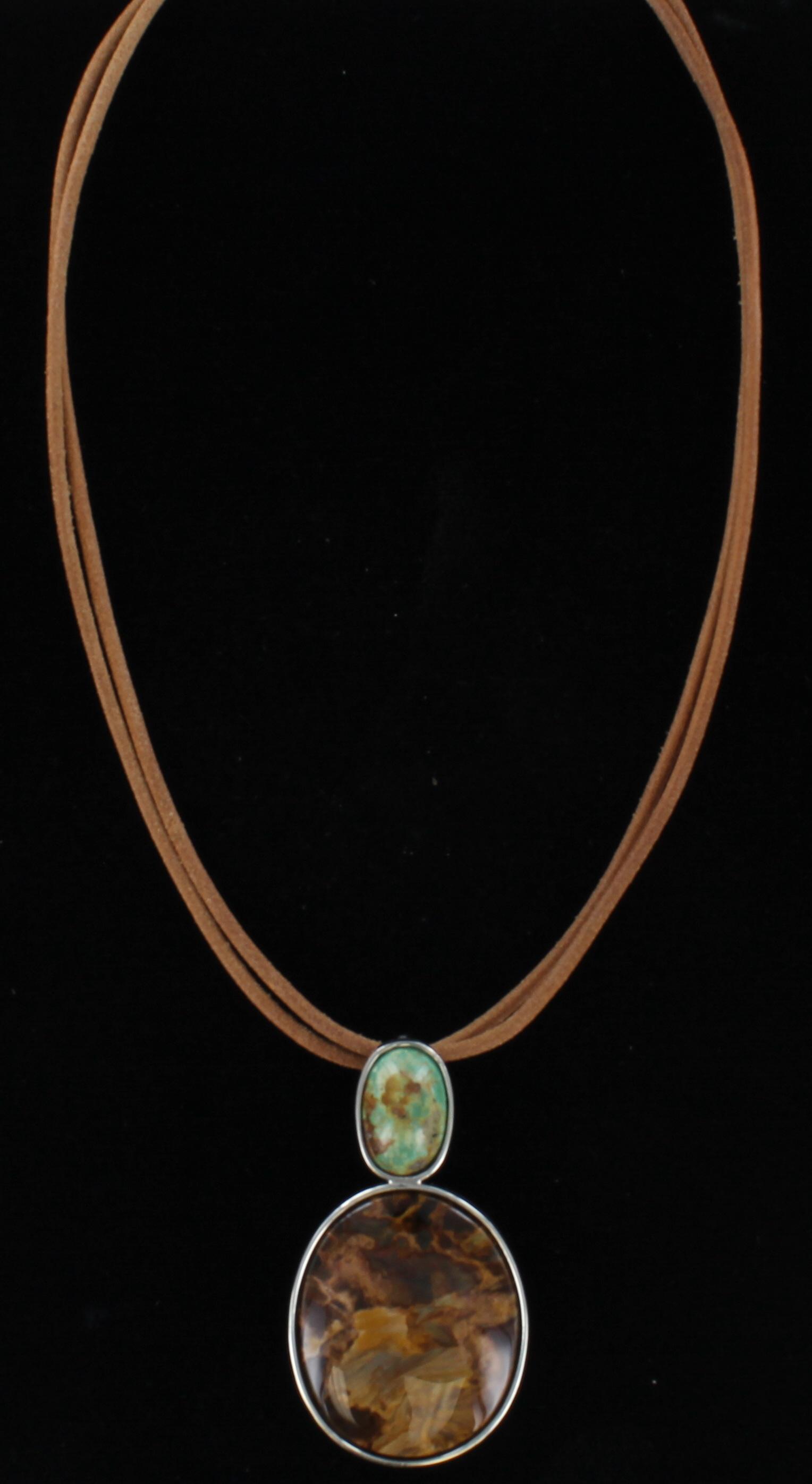 STERLING SILVER TURQUOISE AND BRONZITE NECKLACE