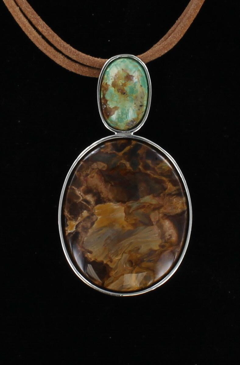 STERLING SILVER TURQUOISE AND BRONZITE NECKLACE