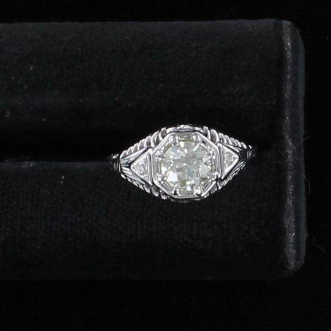 14KT .82 CT OLD EUROPEAN CUT DIAMOND ENGAGEMENT RING CIRCA 1920
