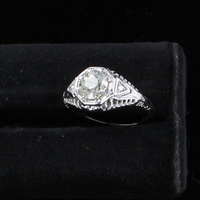 14KT .82 CT OLD EUROPEAN CUT DIAMOND ENGAGEMENT RING CIRCA 1920