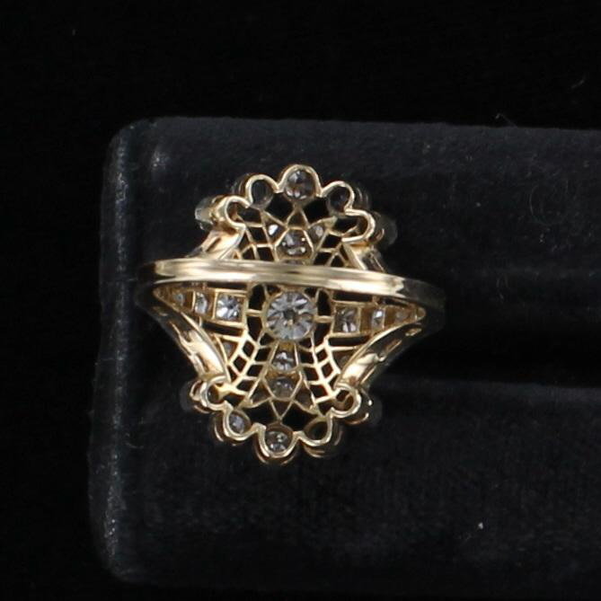 14KT 1.10 CT TW DIAMOND FILAGREE RING CIRCA 1920