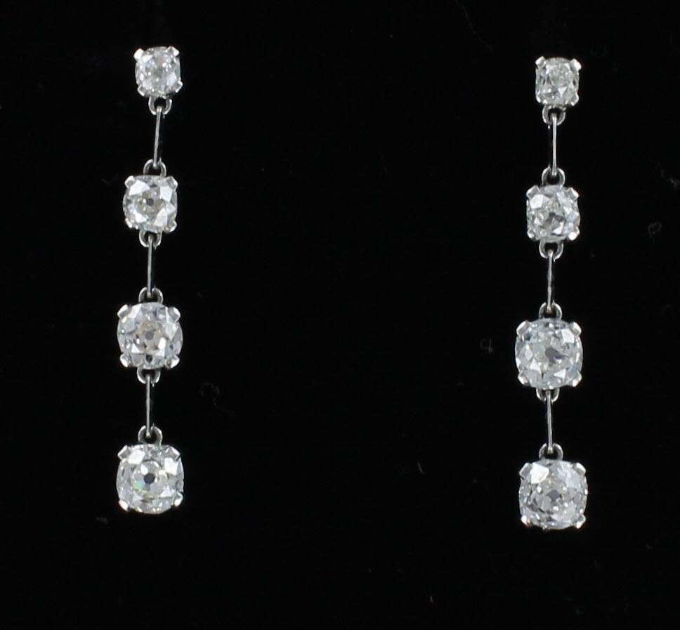 PLATINUM 3.25 CT TW OLD EUROPEAN DIAMOND DANGLE EARRINGS 505-5