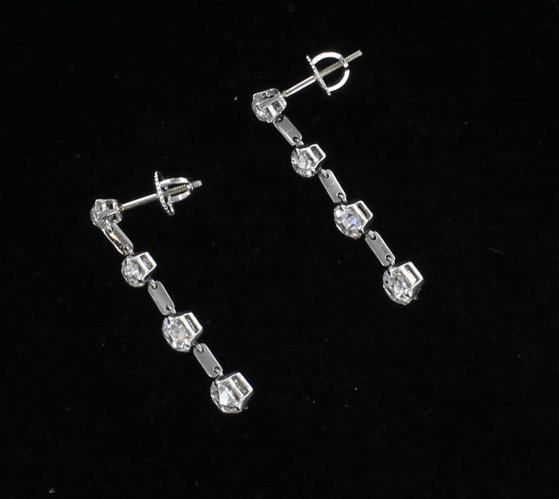 PLATINUM 3.25 CT TW OLD EUROPEAN DIAMOND DANGLE EARRINGS