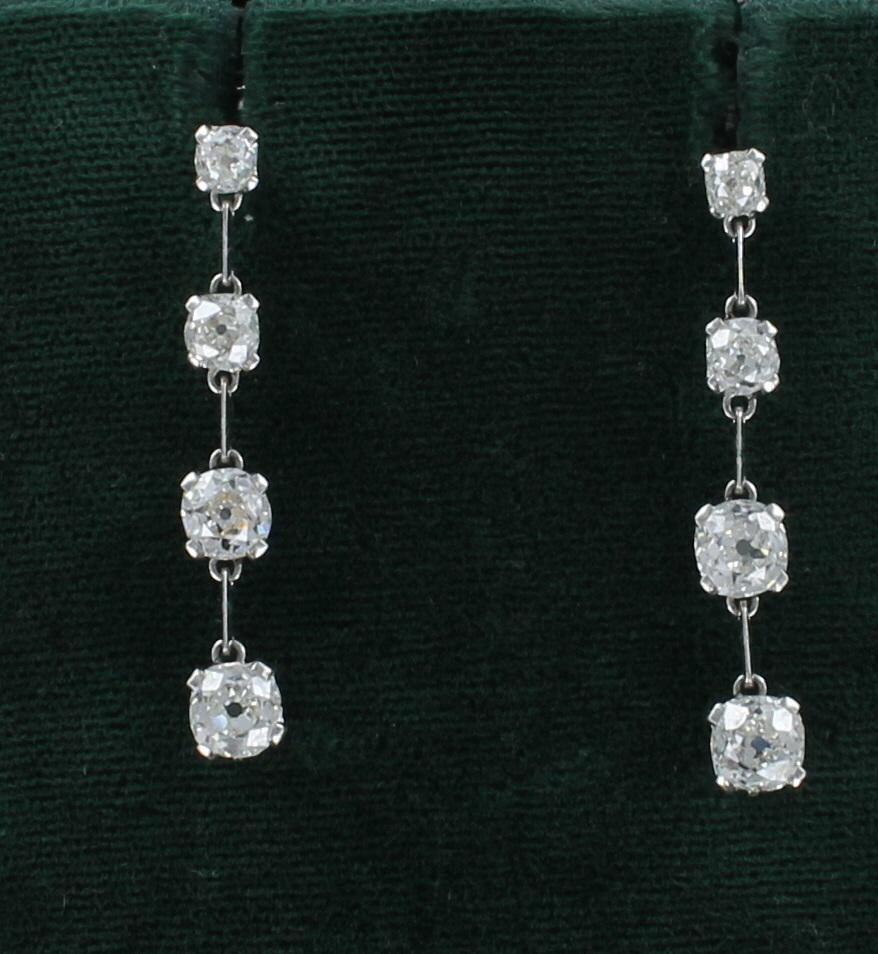 PLATINUM 3.25 CT TW OLD EUROPEAN DIAMOND DANGLE EARRINGS