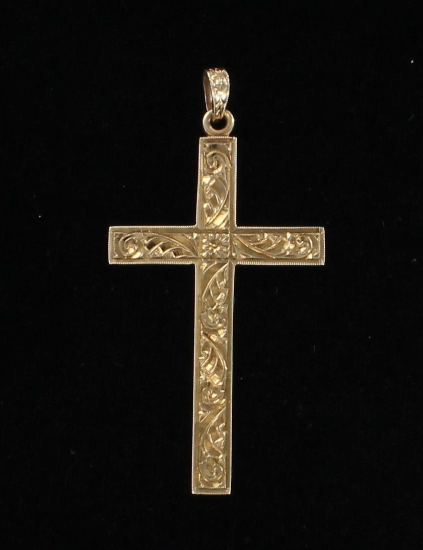 14KT ENGRAVED CROSS CIRCA 1950 099-974