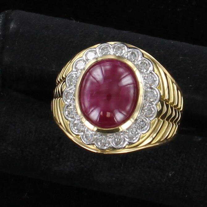 18KT CABOCHON RUBY AND DIAMOND RING 205-2360