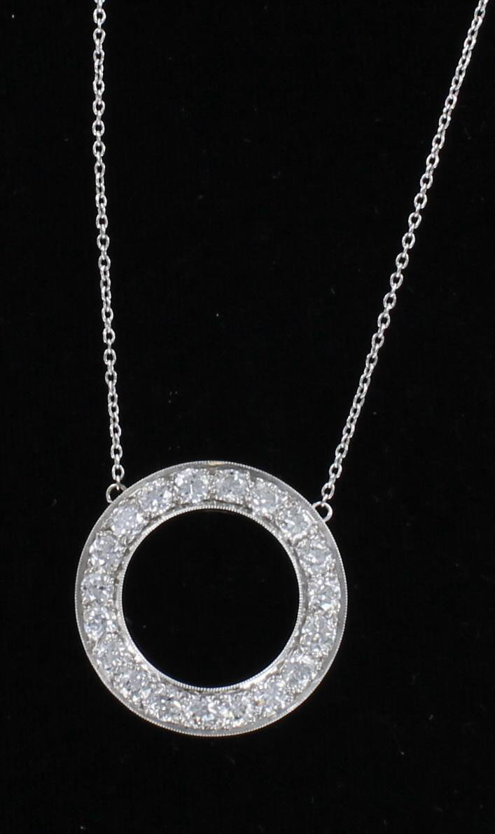 PLATINUM 4.0 CT TW DIAMOND CIRCLE NECKLACE CIRCA 1930