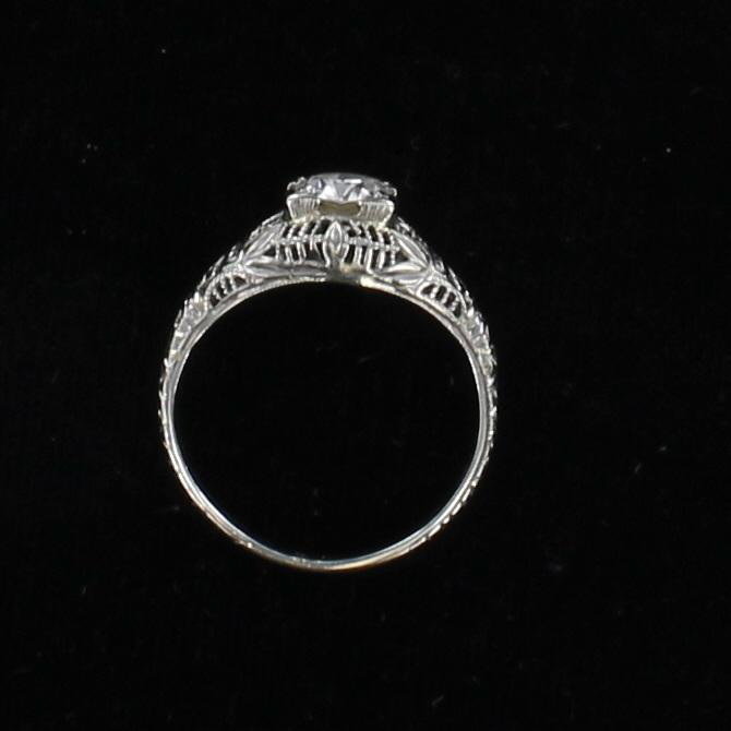 18KTW .75 CT OLD EUROPEAN CUT DIAMOND FILAGREE RING CIRCA 1920