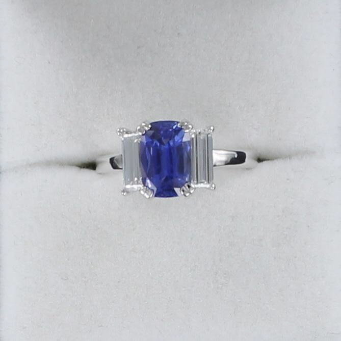 PLATINUM 2.45 CT CUSHION CUT SAPPHIRE AND DIAMOND RING 195-4137