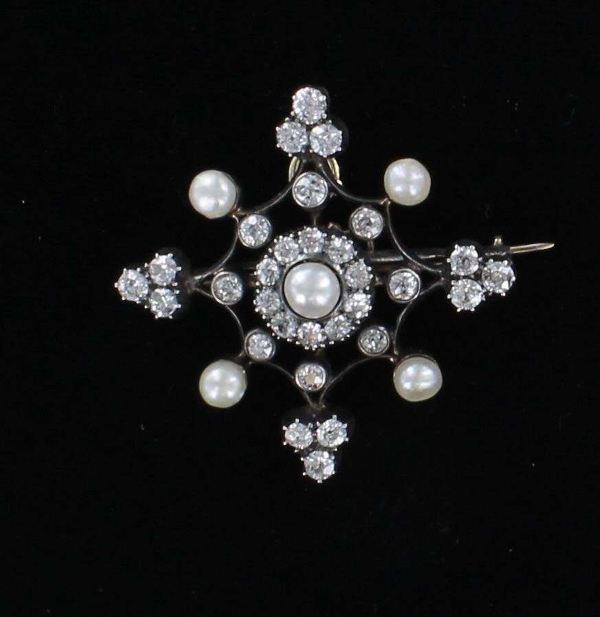 ANTIQUE DIAMOND AND PEARL PIN CIRCA 1900 205-2448