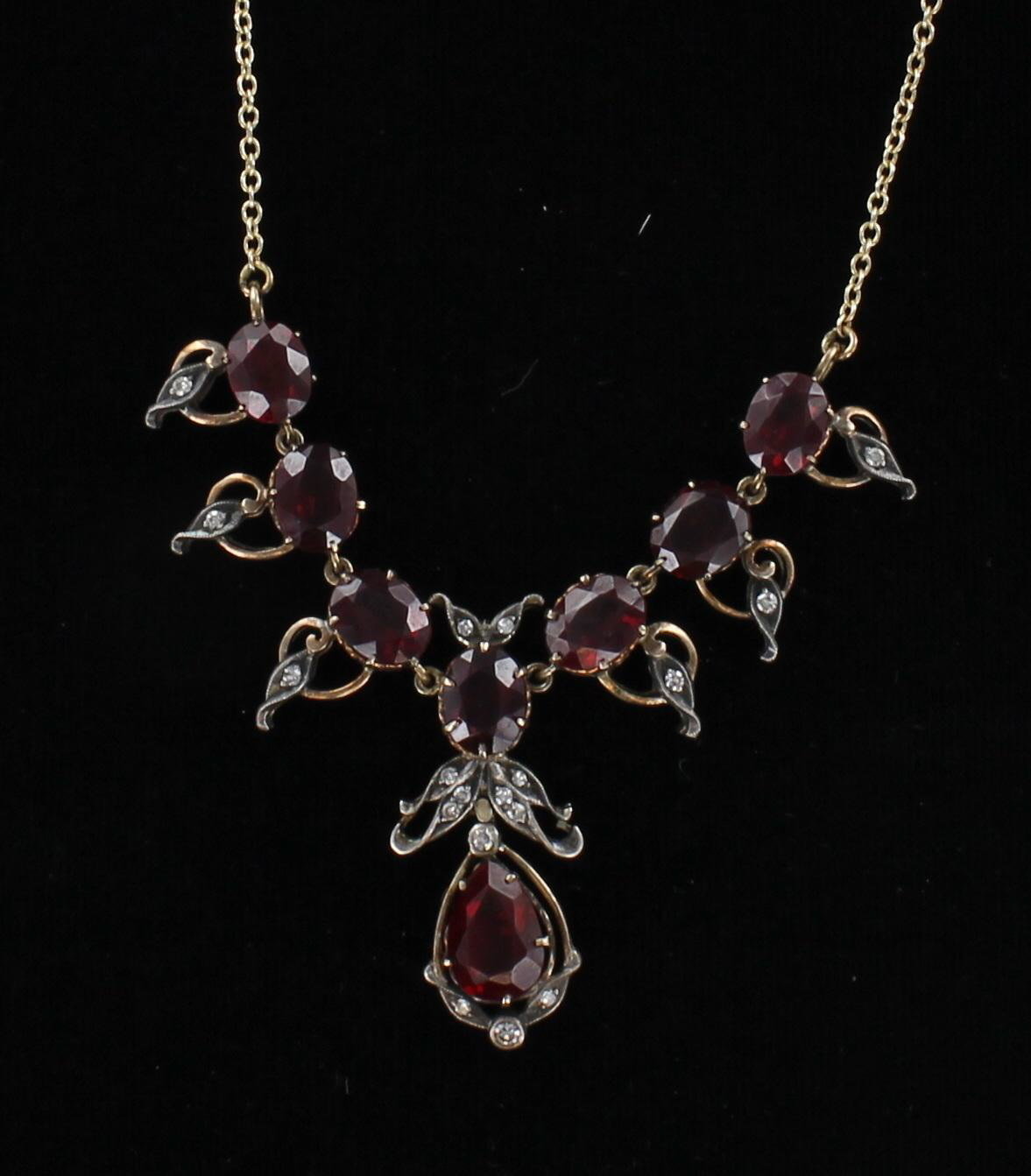 14KT/SILVER GARNET NECKLACE CIRCA 1900 101-2833