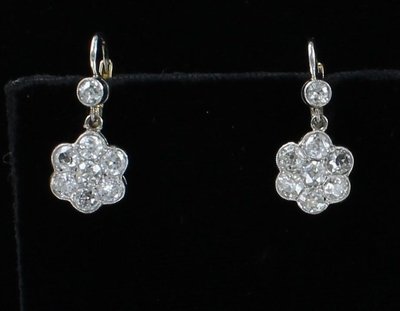 18KT/PLATINUM DIAMOND FLOWER EARRINGS CIRCA 1920 18KT/PLATINUM DIAMOND FLOWER EARRINGS CIRCA 1920