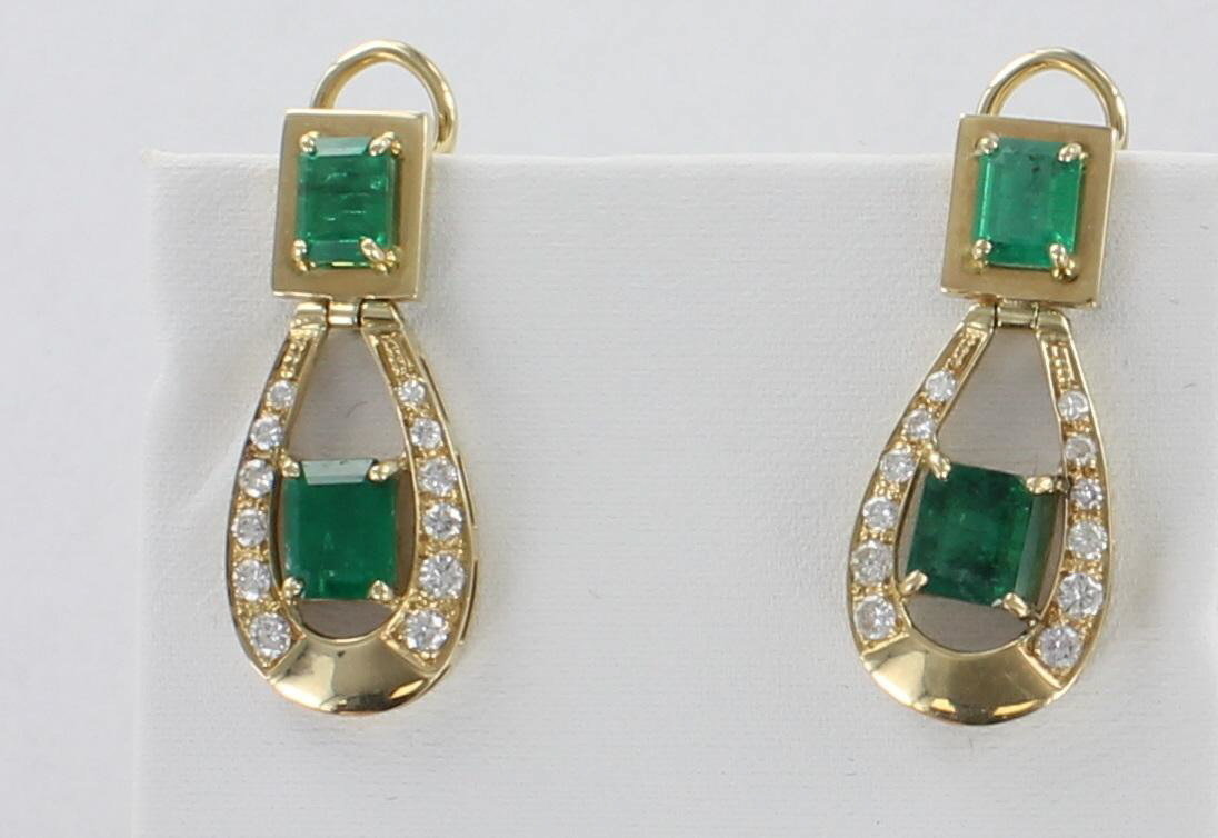 14KT EMERALD AND DIAMOND EARRINGS 205-2517