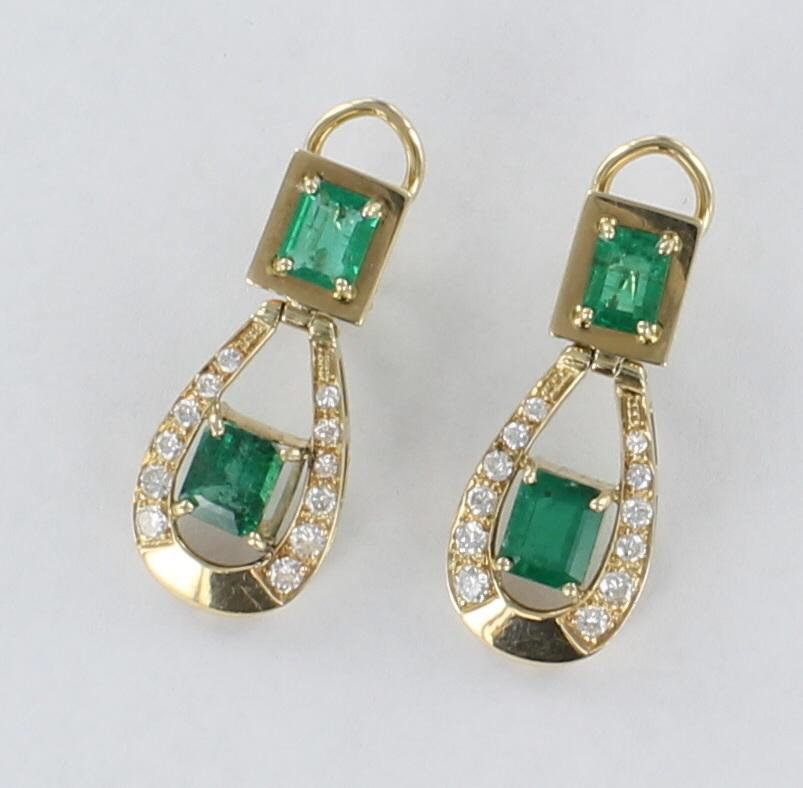 14KT EMERALD AND DIAMOND EARRINGS