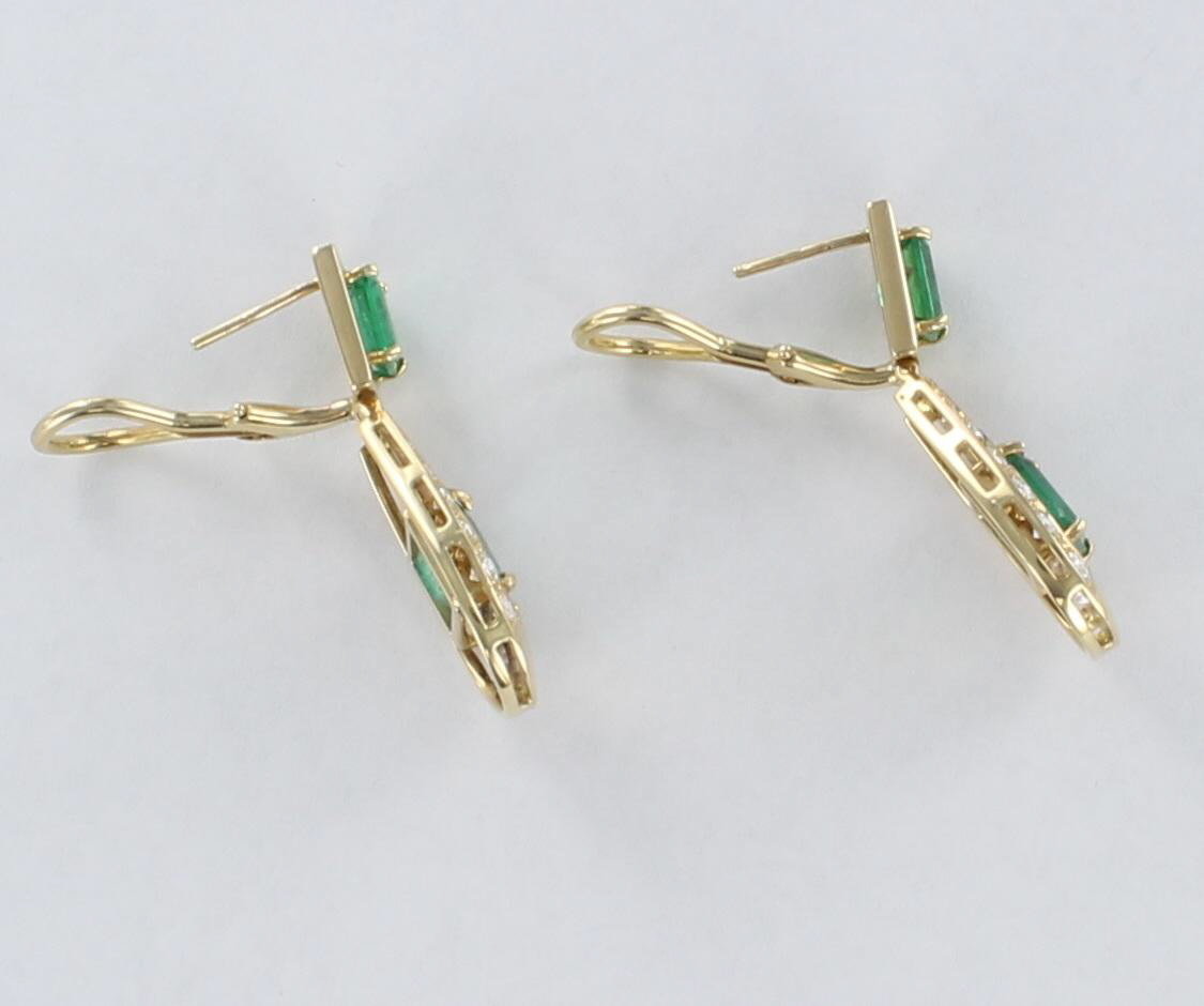 14KT EMERALD AND DIAMOND EARRINGS