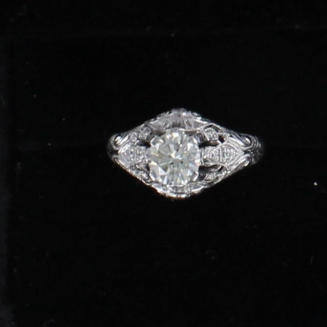 14KT 1.0 CT ROUND DIAMOND ENGAGEMENT RING CIRCA 1920