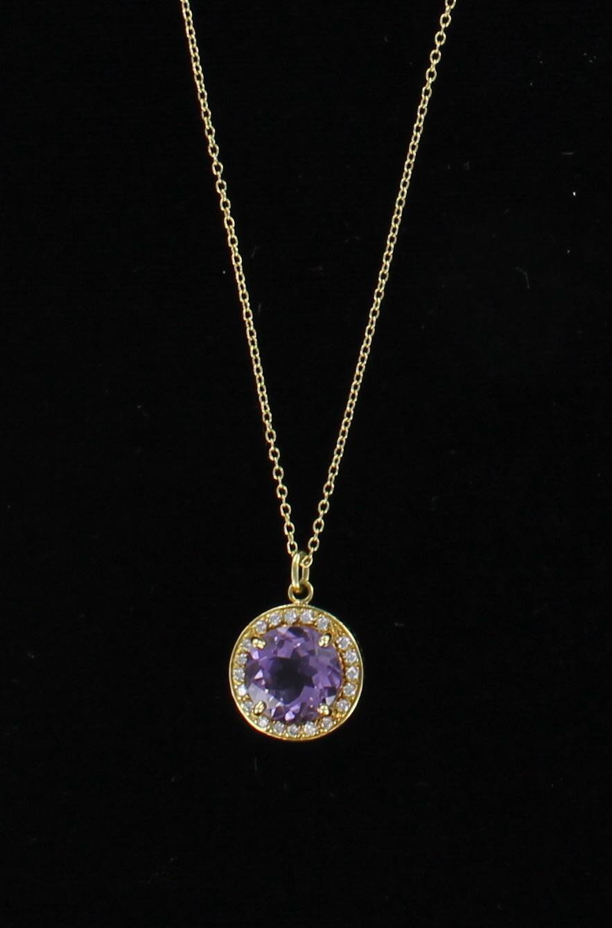 18KT AMETHYST AND DIAMOND PENDANT