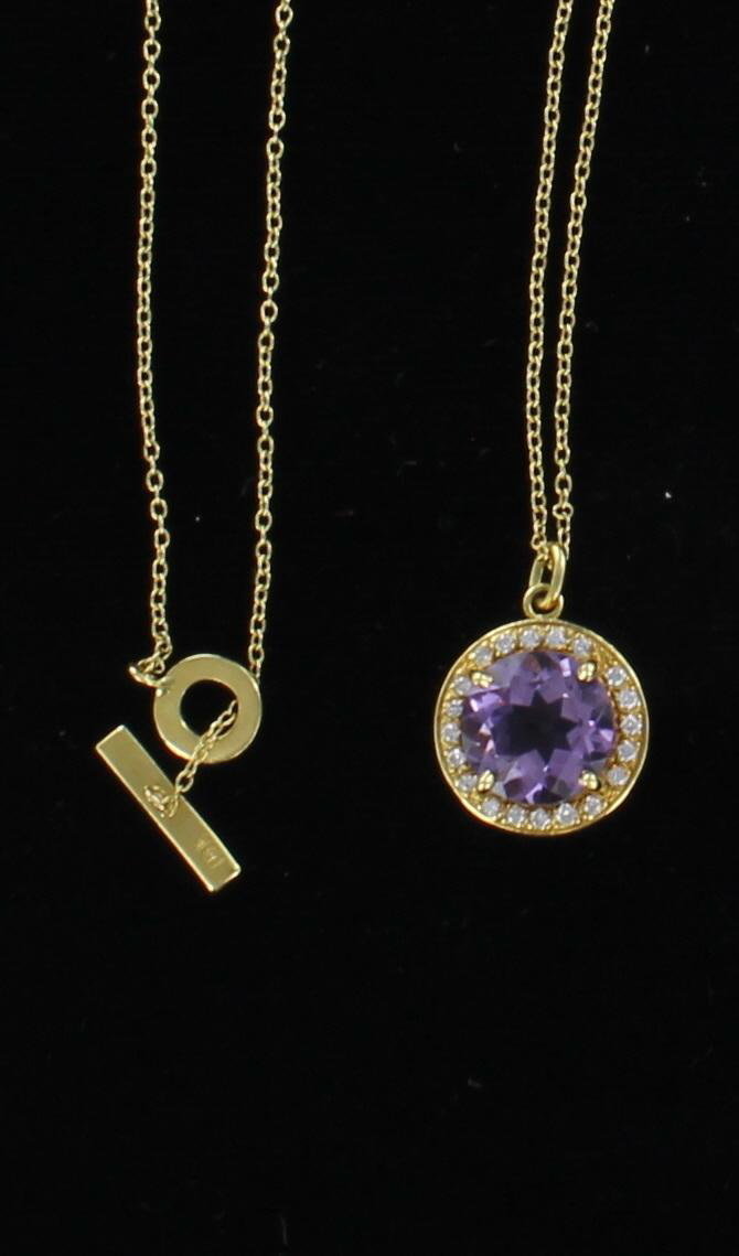 18KT AMETHYST AND DIAMOND PENDANT