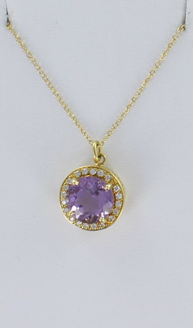 18KT AMETHYST AND DIAMOND PENDANT
