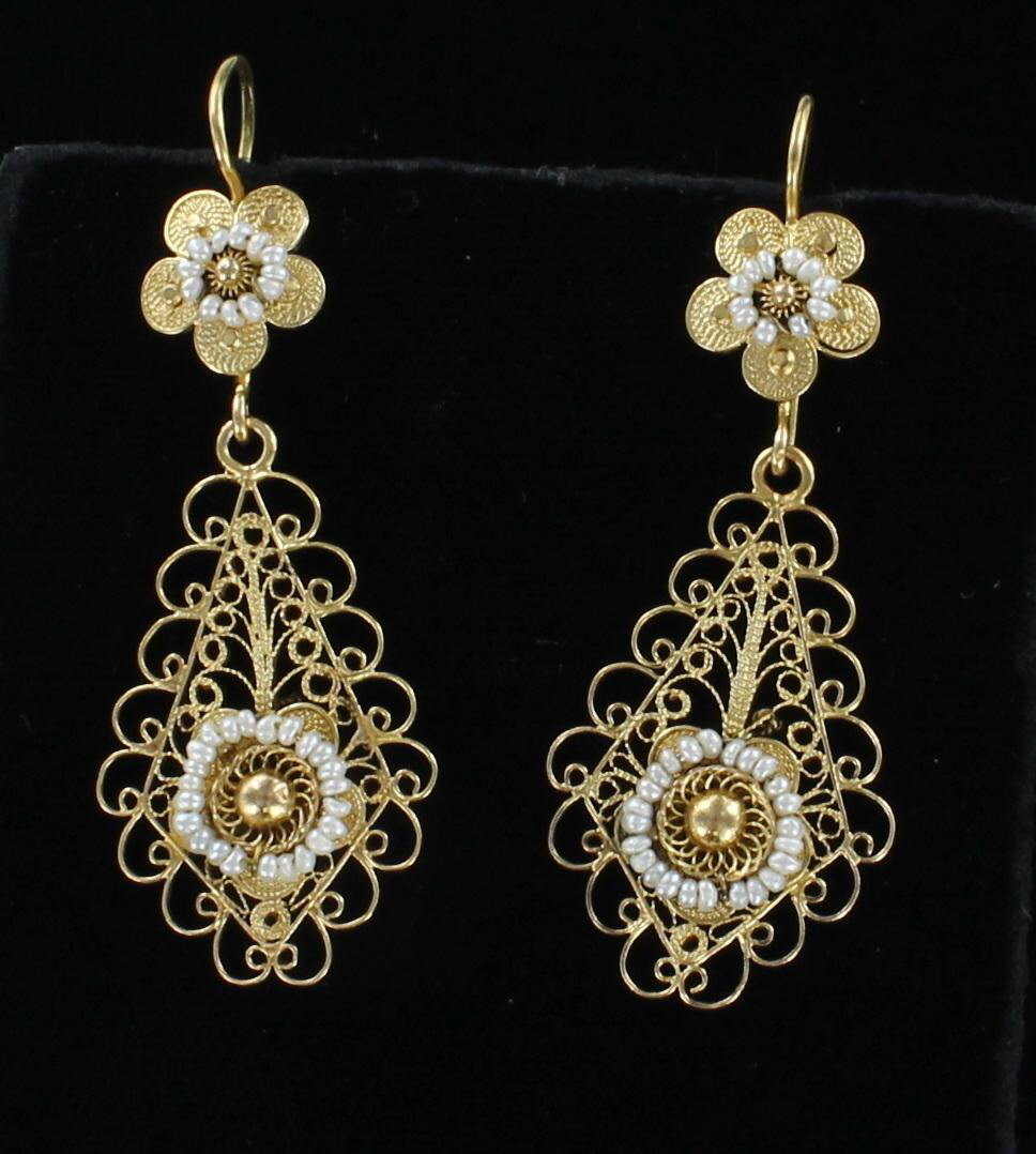 14KTY VICTORIAN SEED PEARL EARRINGS 099-1665