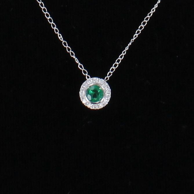 14KTW EMERALD AND DIAMOND PENDANT