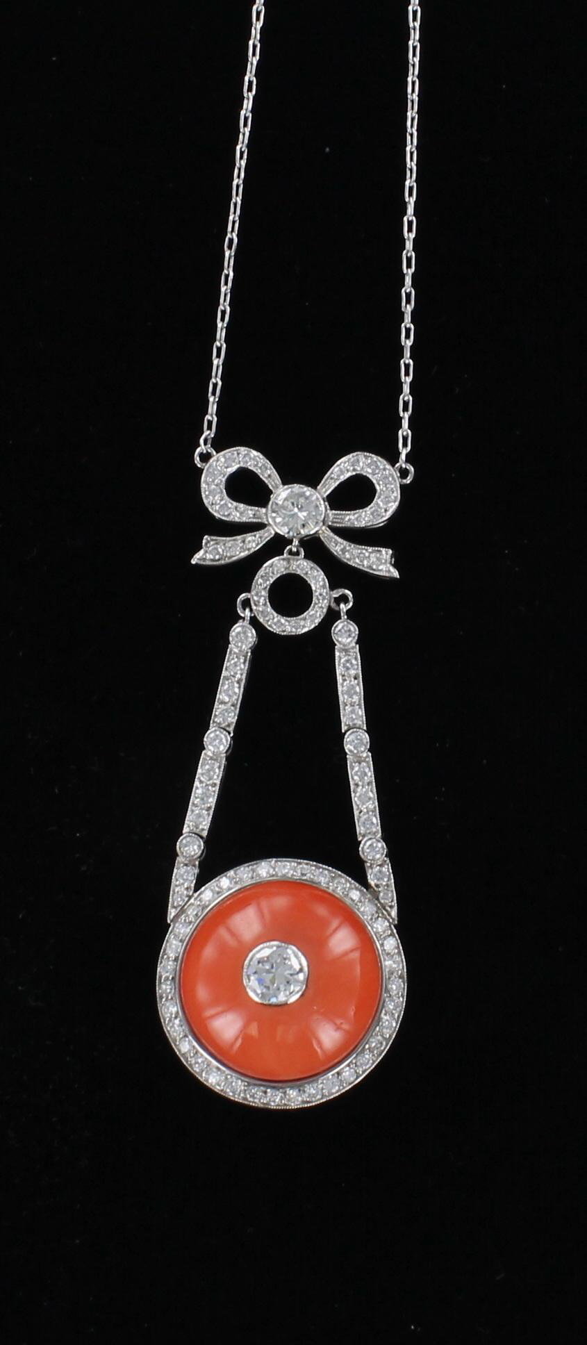 PLATINUM 3.0 CT TW DIAMOND AND CORAL NECKLACE