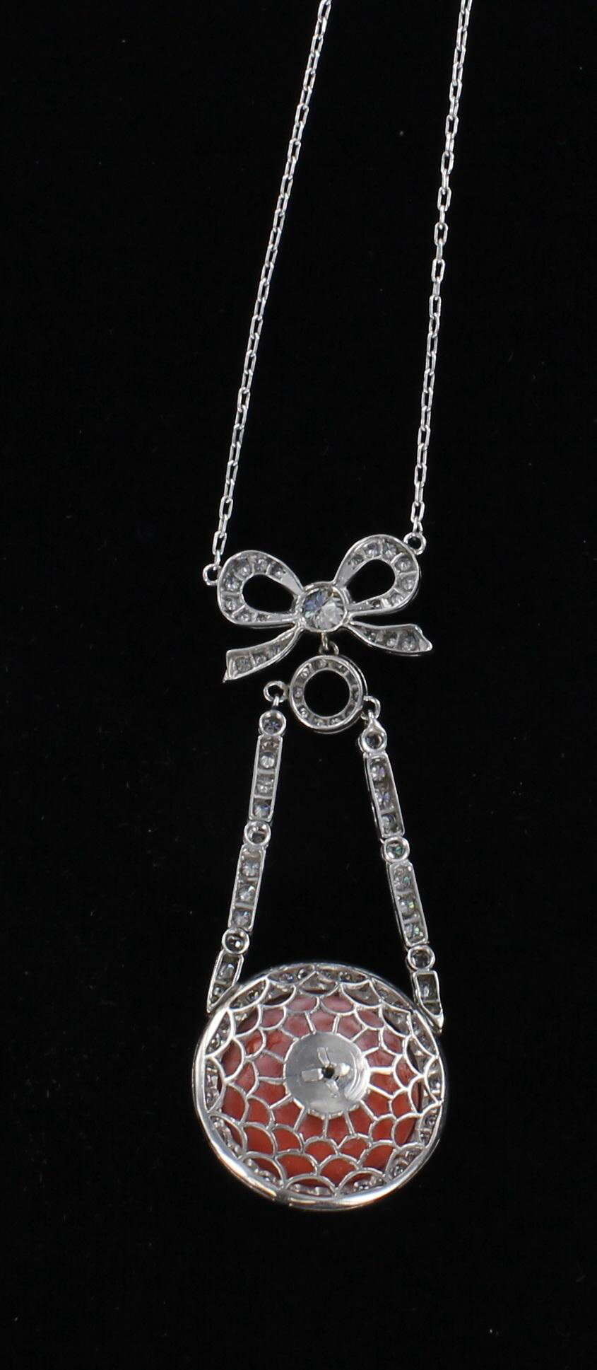 PLATINUM 3.0 CT TW DIAMOND AND CORAL NECKLACE