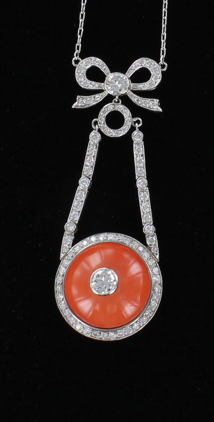 PLATINUM 3.0 CT TW DIAMOND AND CORAL NECKLACE