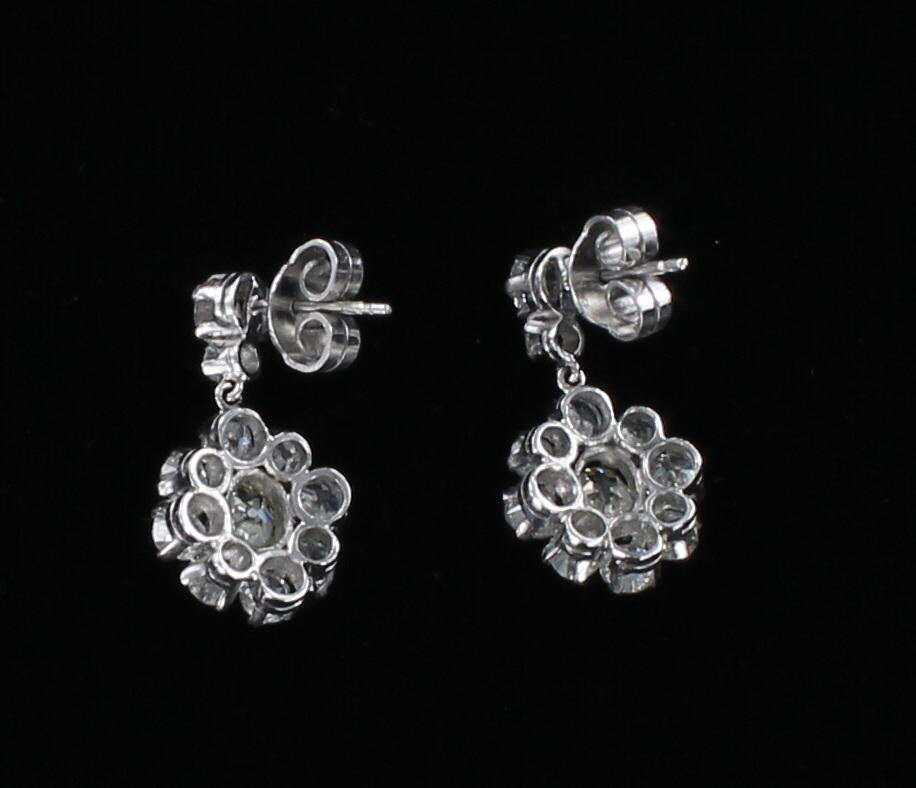 PLATINUM 6.35 CT TW OLD EUROPEAN CUT DIAMOND EARRINGS CIRCA 1920