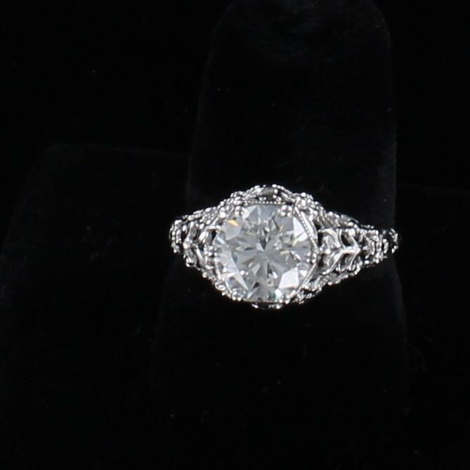 18KT ART DECO GIA CERTIFIED 1.79 CT ROUND BRILLIANT DIAMOND ENGAGEMENT RING 400-1