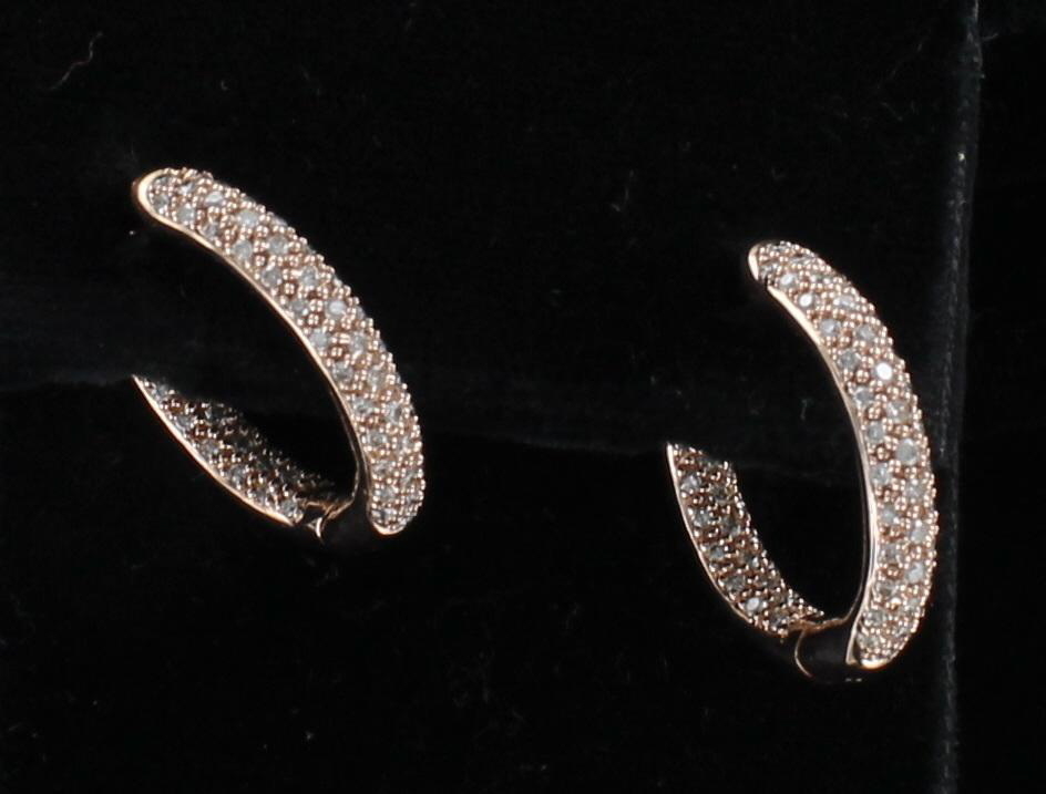 14KT ROSE GOLD 1.50 CT TW DIAMOND HOOP EARRINGS