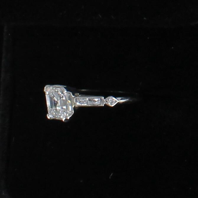 PLATINUM 2.01 CT ASSCHER CUT DIAMOND, VS2-F, ENGAGEMENT RING