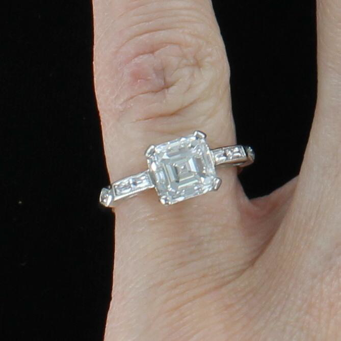 PLATINUM 2.01 CT ASSCHER CUT DIAMOND, VS2-F, ENGAGEMENT RING