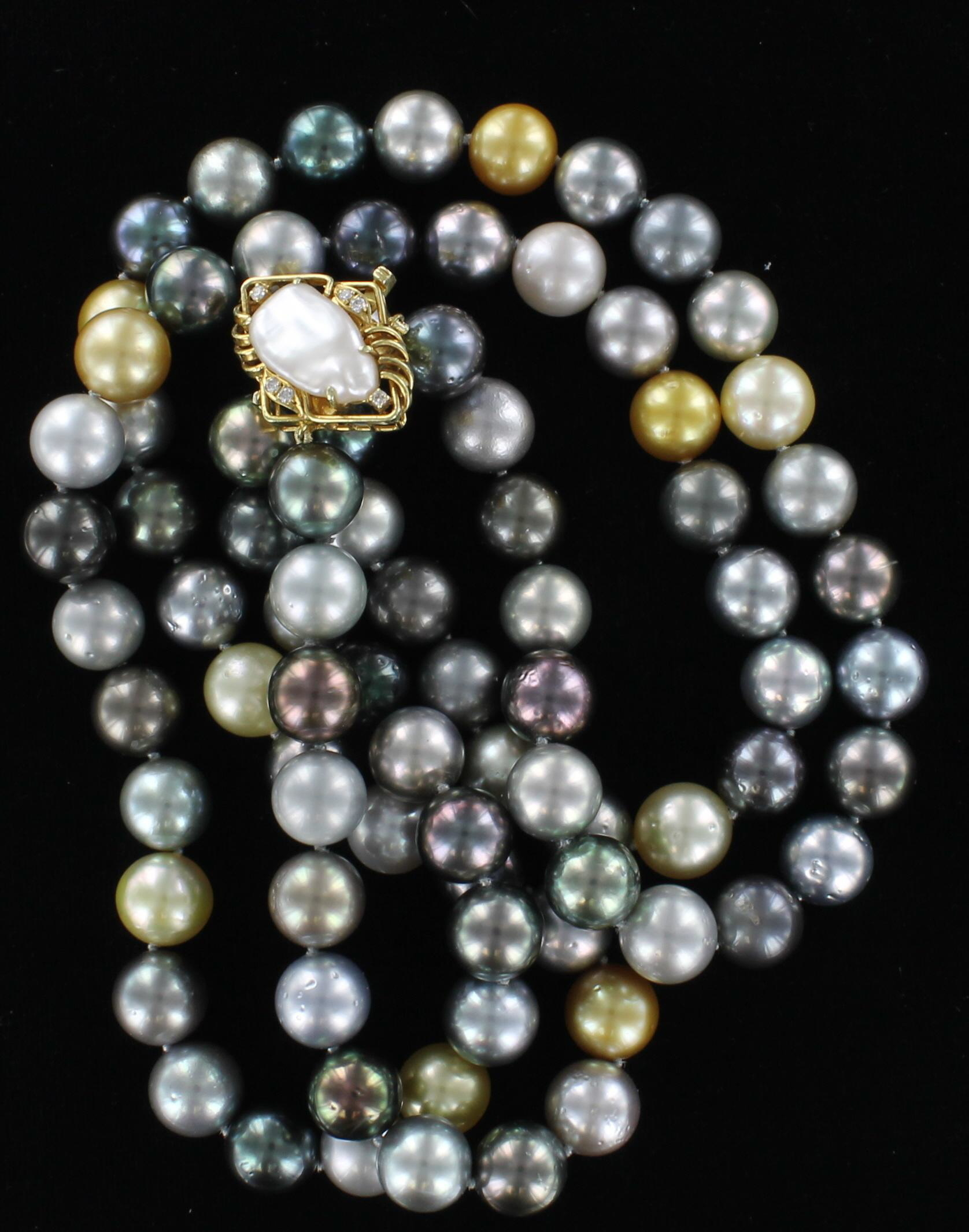 14KT MULTI-COLOR TAHITIAN PEARL NECKLACE